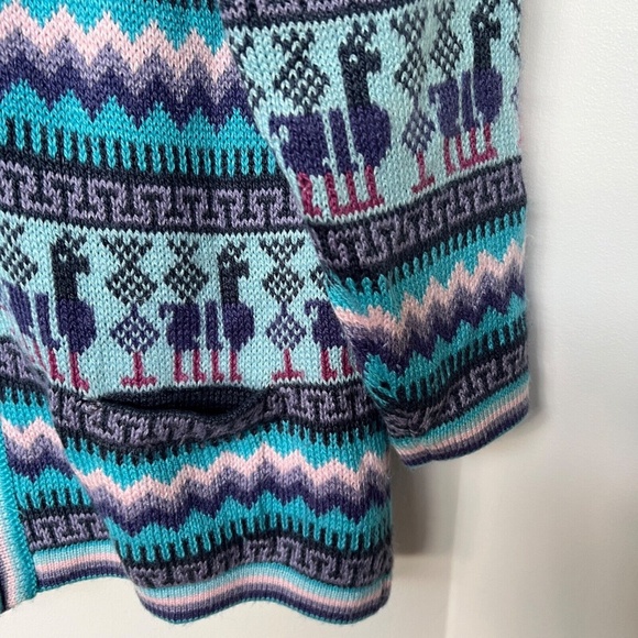 Alpaca Sweater Pink & Blue Cardigan Full Zipper Striped Soft Made in Peru - Picture 2 of 8